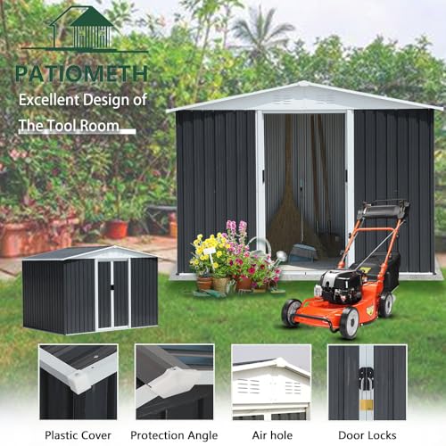 8-x-6-Outdoor-Metal-Storage-Shed-Outdoor-Shed-Galvanized-Steel-Garden-Shed-with-Sliding-Door-and-Window-for-Ventilation-Storage-Sheds-House-for-Backyard-GardenGrey 8 x 6 Outdoor Metal Storage Shed Outdoor Shed Galvanized Steel Garden Shed with Sliding Door and Window for Ventilation Storage Sheds House for Backyard GardenGrey