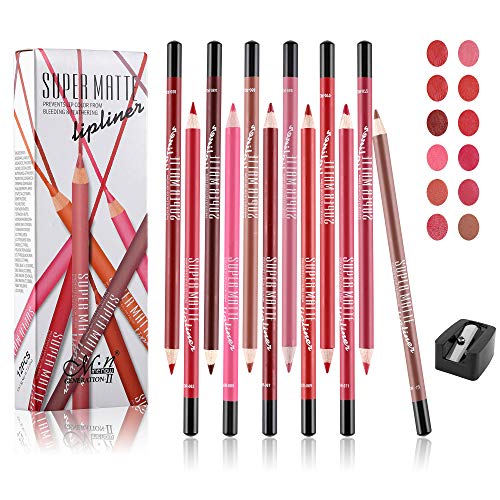 FANICEA 12 Colors Matte Lip Liner Set with Pencil Sharpener High Pigmented Waterproof Long Lasting Professional Natural Smooth Creamy Contour Shaping Lip Liners for Women and Girls