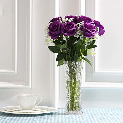 Nubry Artificial Silk Rose Flower Bouquet Lifelike Fake Rose For Wedding Home Party Decoration Event Gift 10Pcs (Purple) #TOP6