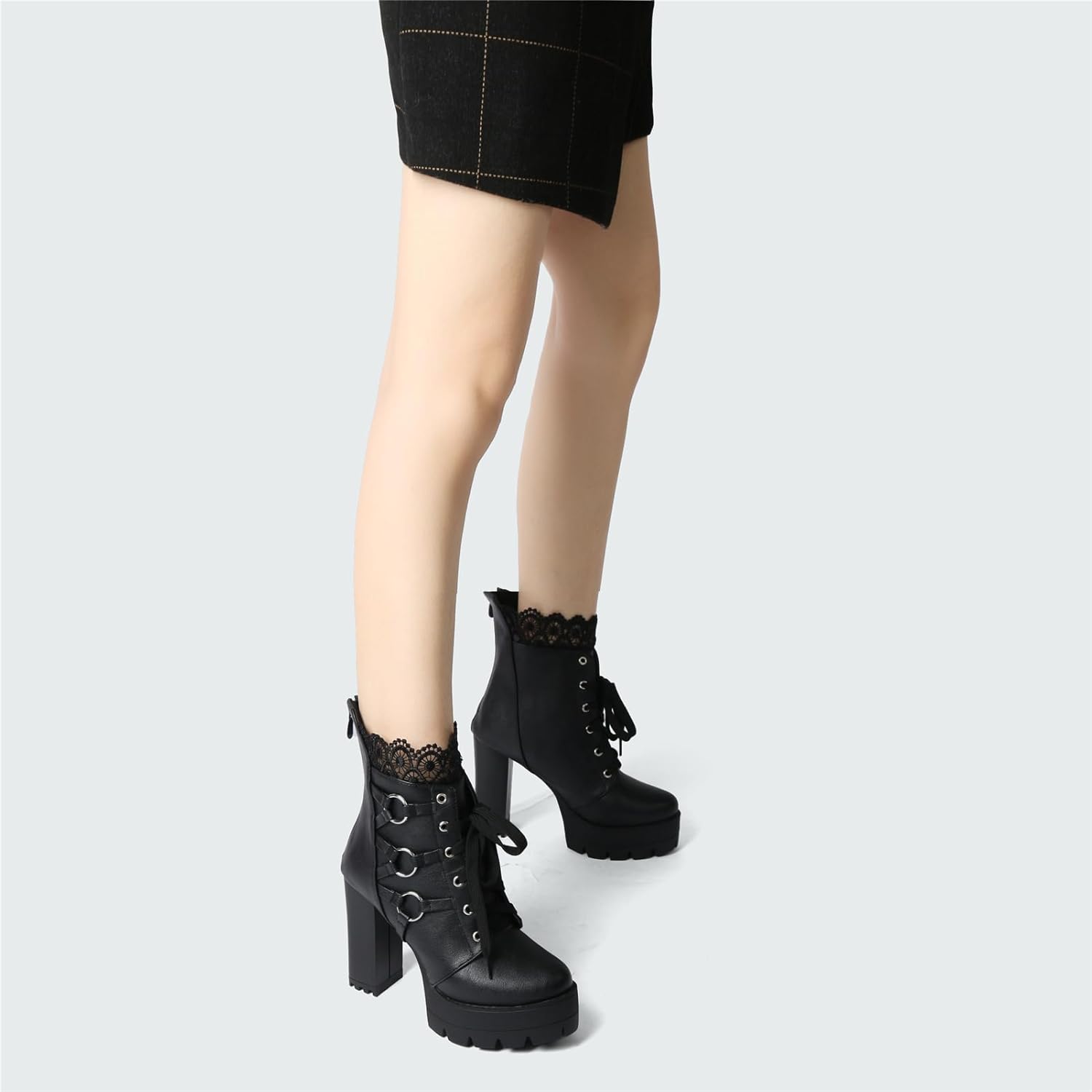 Goth Boots Chunky Heel Boot For Women Ankle Combat Booties Black Platform Bootie Buckle Rivets Punk Goth Shoes With Zipper - Image 2