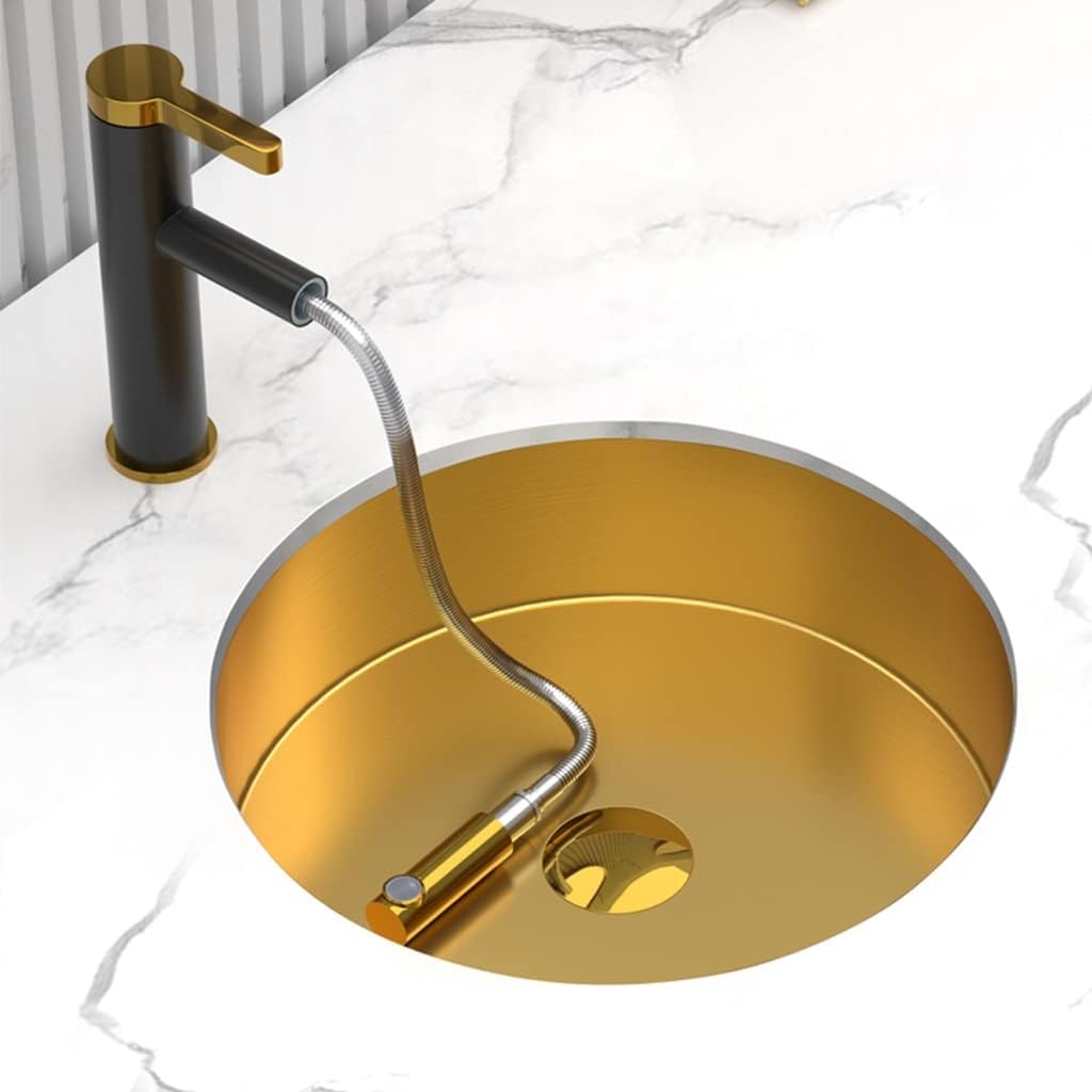 Kitchen Sink Kitchen Sinks Brushed Round Golden Bar Prep Sink ?Single Bowl ?Bar Prep Kitchen Sink Thicken 304 Stainless Steel Drop-In Or Installatio,Gold-39.5x9.5cm