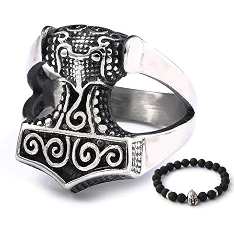 BAVIPOWER Thors Hammer Mjolnir Viking Ring for Men 316L Stainless Steel Norse Scandinavian Vikings Jewelry (11) Cover