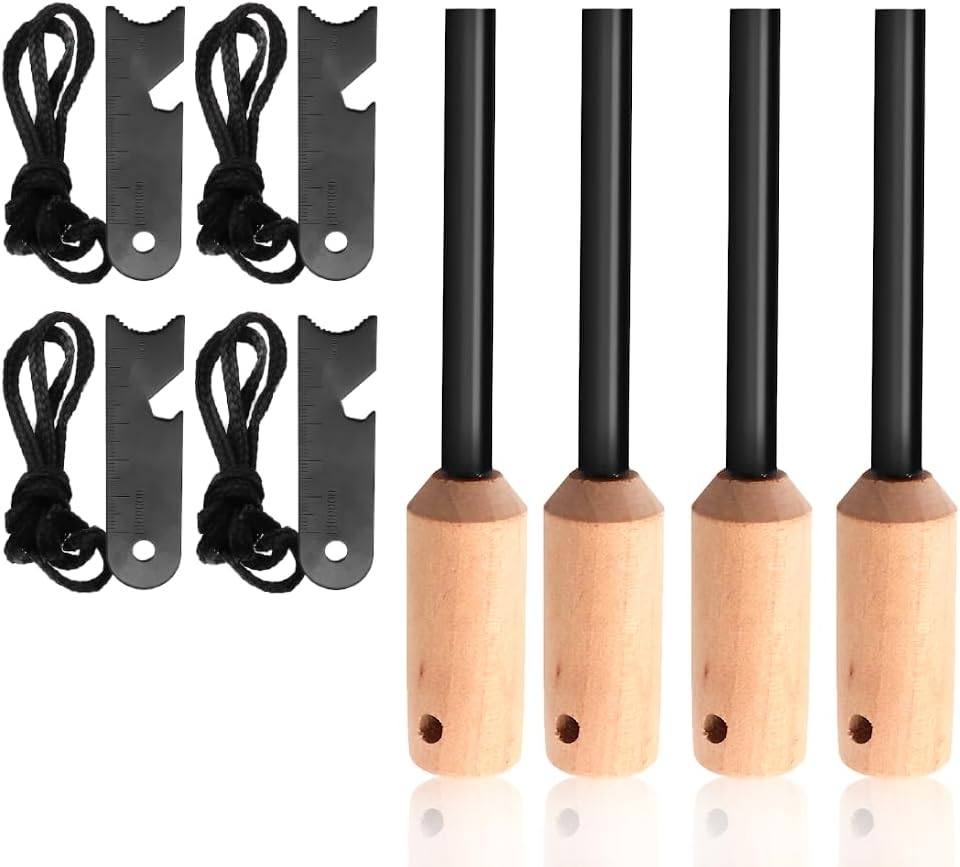 Miyake 4 Pack 5/16 Ferro Rod Fire Starter with Multi Tool Striker Flint and Steel Survival for Camping, Hiking, Emergency and Addition to Your Emergency Survival Kit