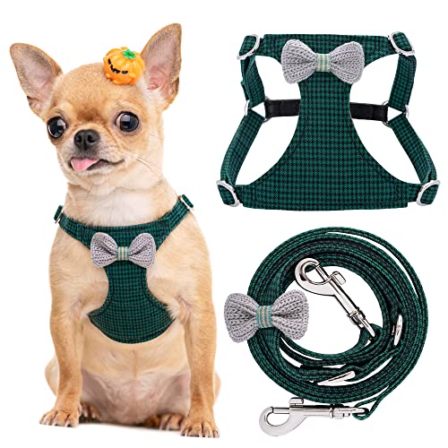 No Pull xs Dog Harness with Multifunction Dog Leash,Soft Adjustable No Choke Escape Proof Pet Harness Vest,Knitted Green,XXS