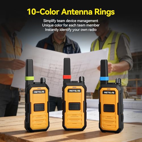 Image of Retevis RB48A IP67 Waterproof Walkie Talkies Long Range Adults, Heavy Duty 2 Way Radio, Noise Reduction, Large PTT, 1000mW Speaker, 23-Hour, Rechargeable, for Manufacturing Construction (10 Pack)