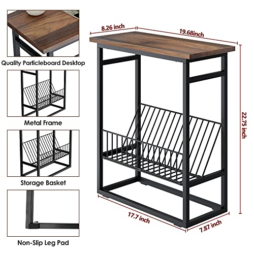 Unglehome End Table, Narrow Nightstand, Skinny Bedside Tables, Small Side Table For Small Spaces With Magazine Holder Rustic Slim Little Thin Table For Living Room, Bedroom, Sofa-Walnut #TOP2