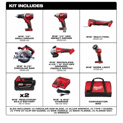 Image of Milwaukee M18 Cordless LITHIUM-ION 6-Tool Combo Kit (2696-26)