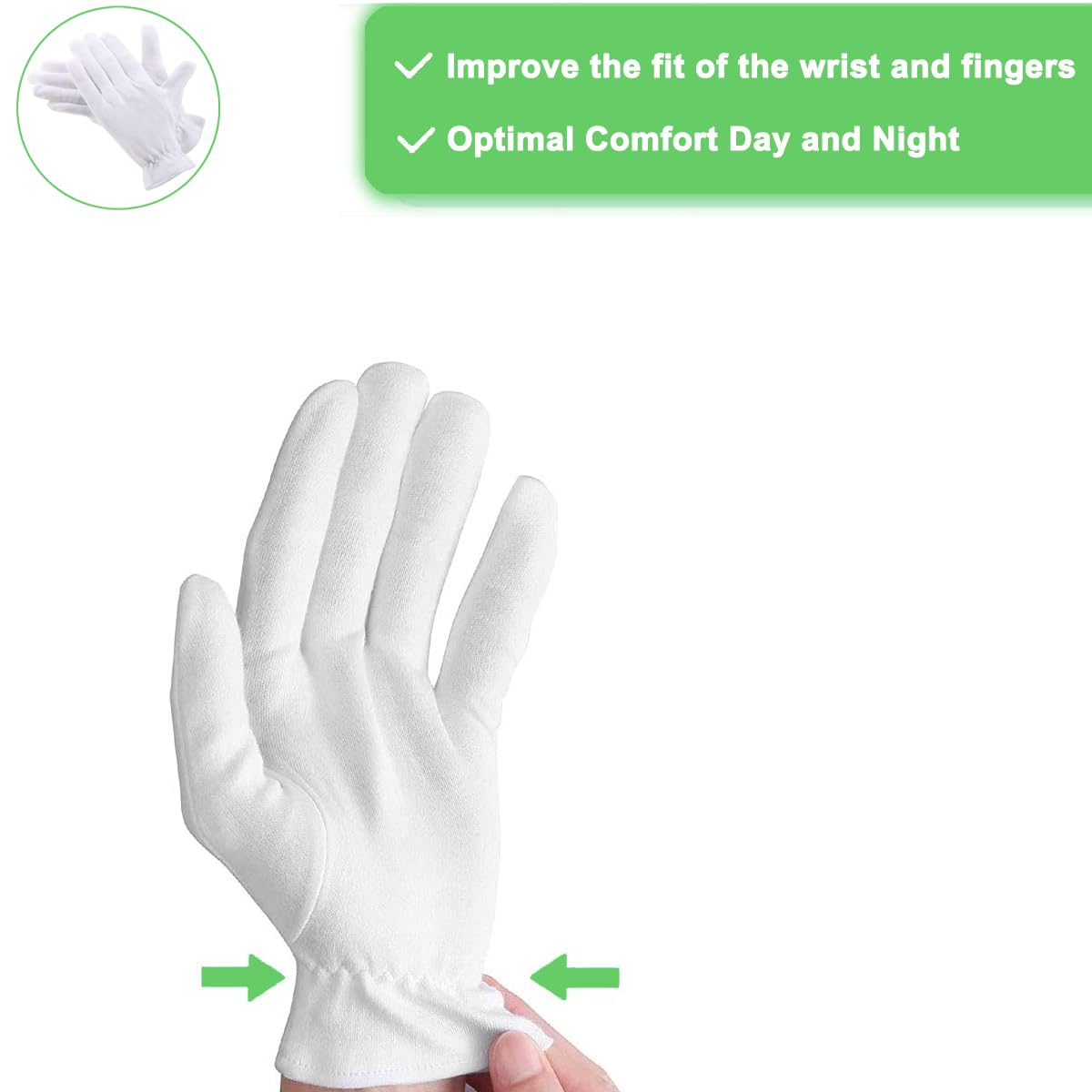 6 pezzi (3 paia) guanti in cotone bianco per mani asciutte, idratanti, cosmetici, eczema, spa e monete, ispezione, handsc