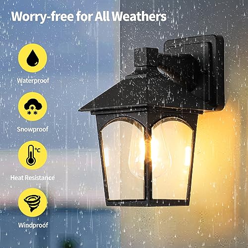 Outdoor Wall Light Fixtures Exterior Sconce Lamp with Glass Shape, 2-Pack Waterproof Outside Lantern for Porch Garage Doorway Entryway Patio