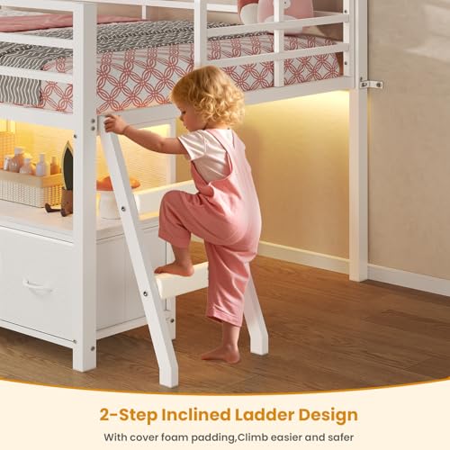 image for ADORNEVE Low Loft Bed Twin Size with 7 Storage Drawers, Bookcase and L