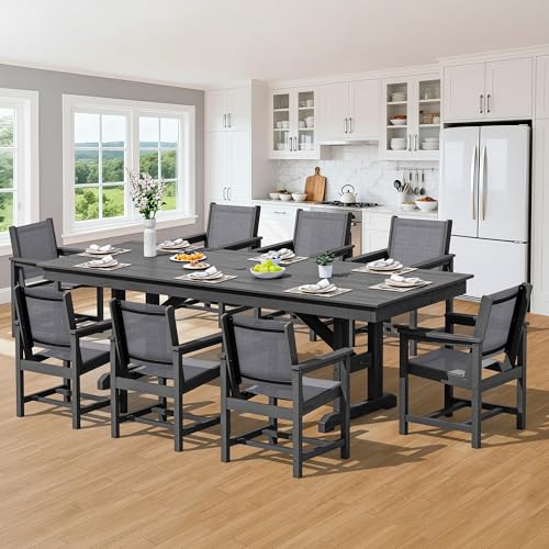 Image of SERWALL Outdoor Textilene Sling Dining Chairs Set of 2, Black