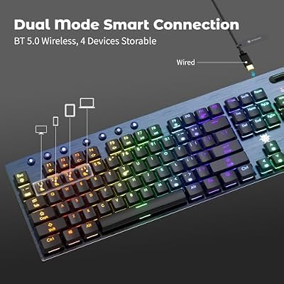 Hexgears Low Profile Gaming Keyboard w/Ultra-Thin Design, 2-Mode Wireless RGB Mechanical Keyboard, Dedicated Media Control & Linear Red Switch (Gray)