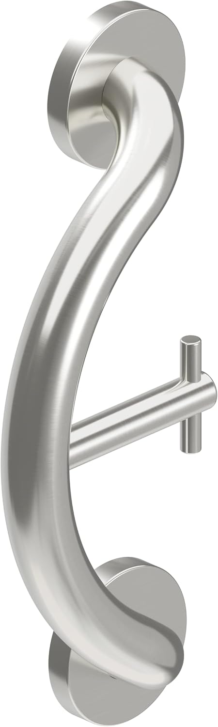 HEALTHCRAFT Plus 2-in-1 Towel/Robe Hook and Grab Bar, 14.5 inch | ADA Compliant Handicap Bathroom Safety Bar for Seniors, Wall-Mounted, Brushed Steel