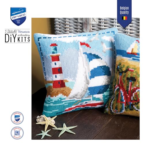 Coussin point de croix Phare pour une déco de salon bord de mer - 6
