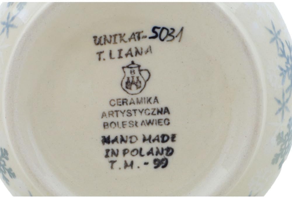 Polmedia Polish Pottery Jar with Lid UNIKAT - Silver Snow Fall Pattern Handmade in Boleslawiec Poland by Ceramika Artystyczna + Certificate of Authenticity