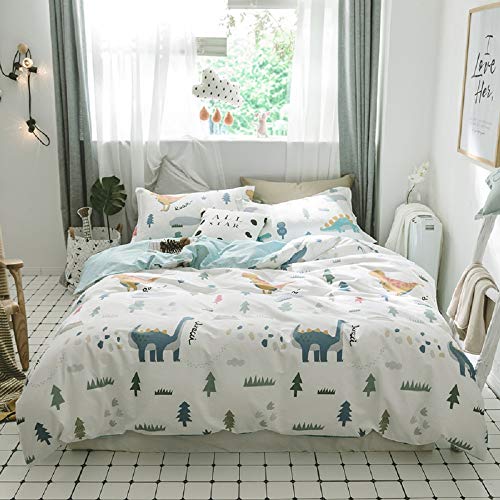 AMWAN Cartoon Dinosaur Kids Duvet Cover Set for Boys Girls Soft Cotton Twin Bedding Set Modern Reversible Teens Children Comforter Cover Set 3 Piece Zipper Closure Bedding Collection Twin