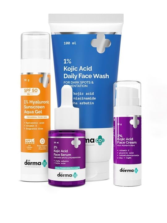 Image of The Derma co Set of 4 Sunscreen Gel- 50 g- Serum- 30 ml- Face Wash- 100 ml & Face Cream