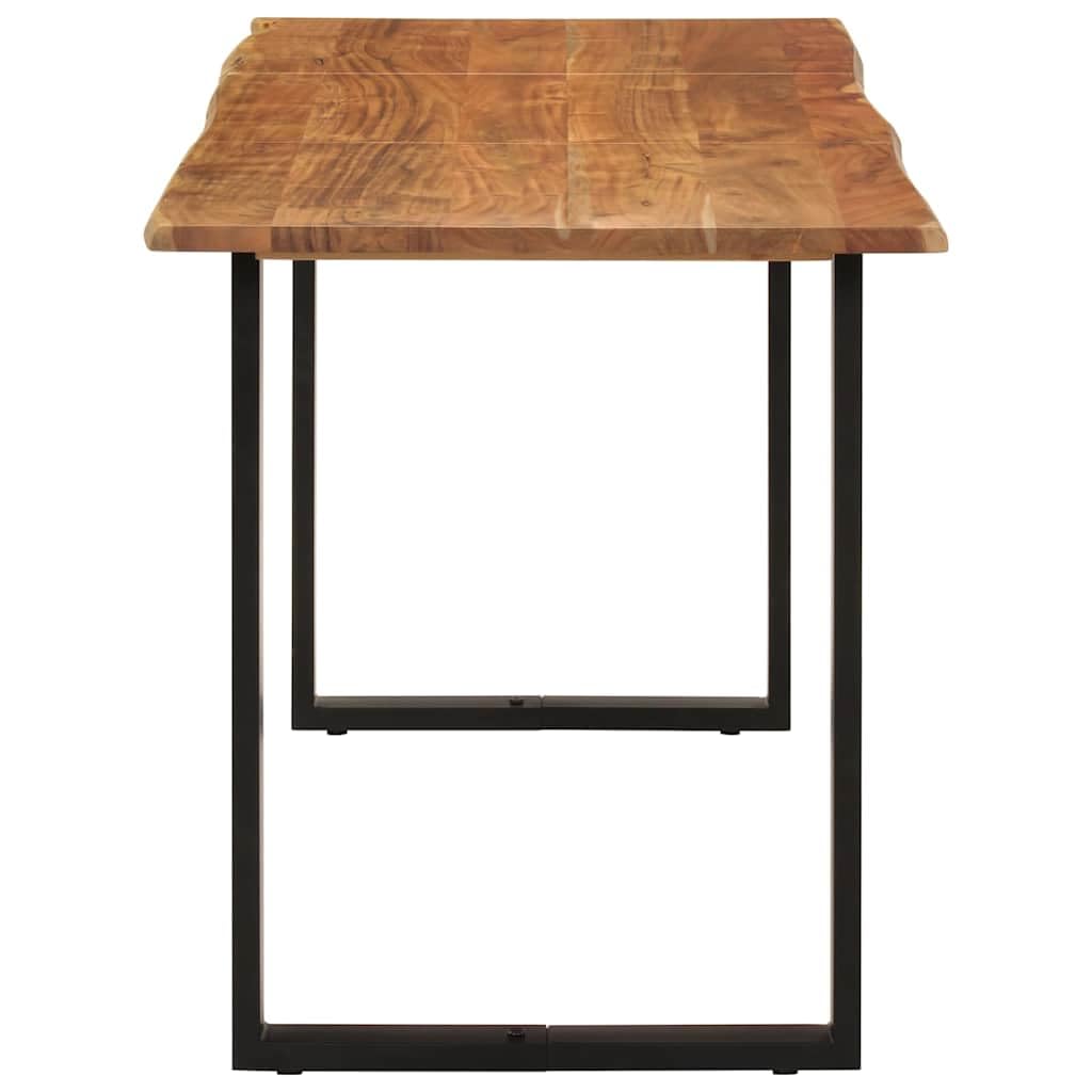Table à manger en bois d'acacia massif 140 x 70 x 76 cm avec cadre en acier noir, style rustique pour salle à manger, cuisine, salon, terrasse et balcon