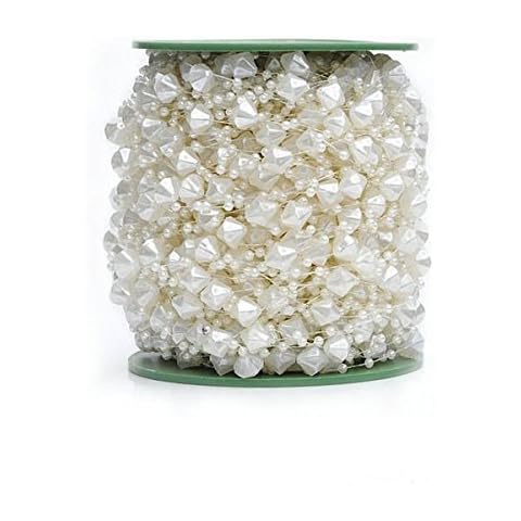 Krismile® 200 Feet Roll Clear Crystal Diamond Acrylic Faux Crystal Beads by The Roll for Flowers Wedding Party Decoration (Ivory) Cover