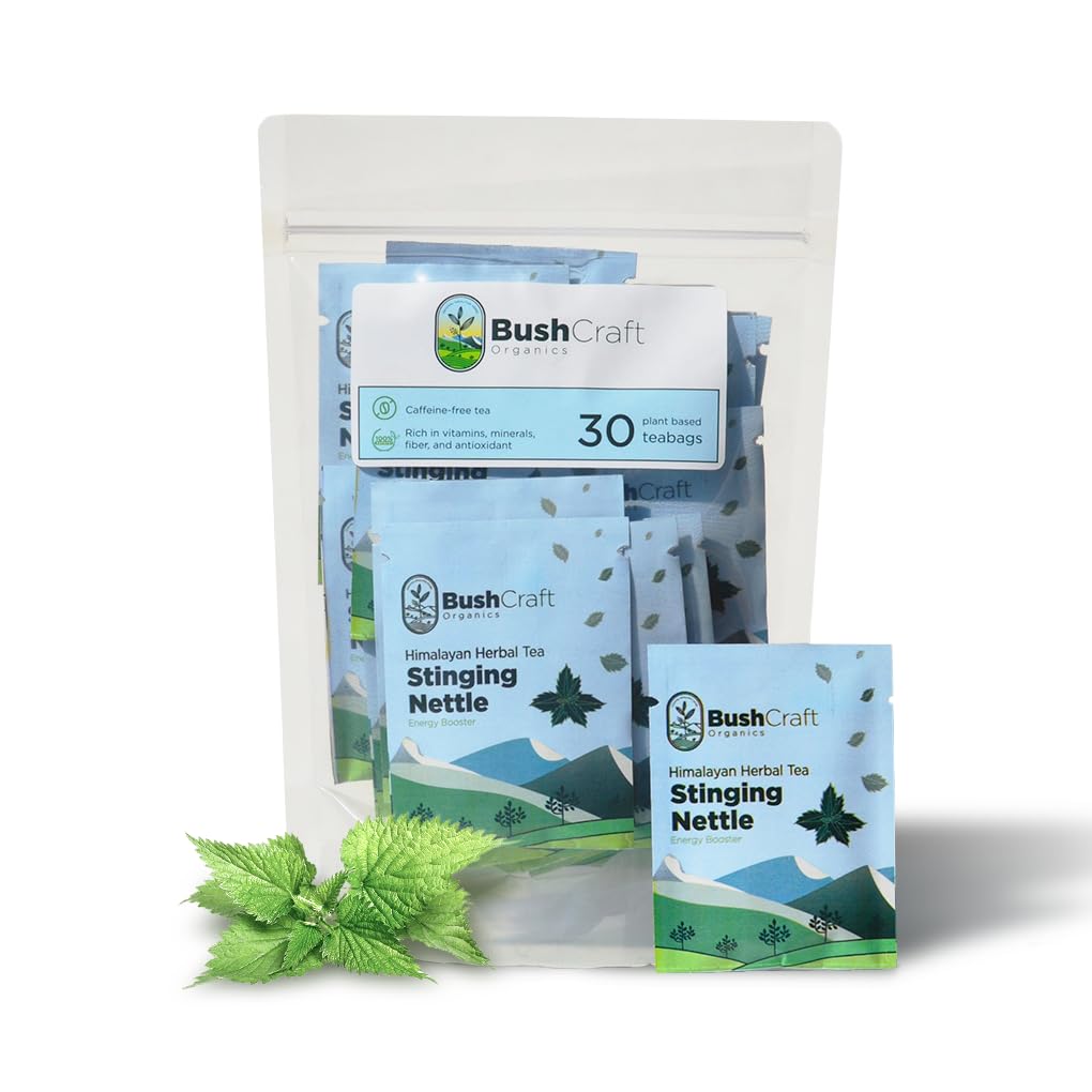 BushCraft Organics Stinging nettle herbal tea | From the forests of Himachal | 30 Bio-degradable plant-based tea bags | Helps against Uric acid, blood sugar control, seasonal allergies