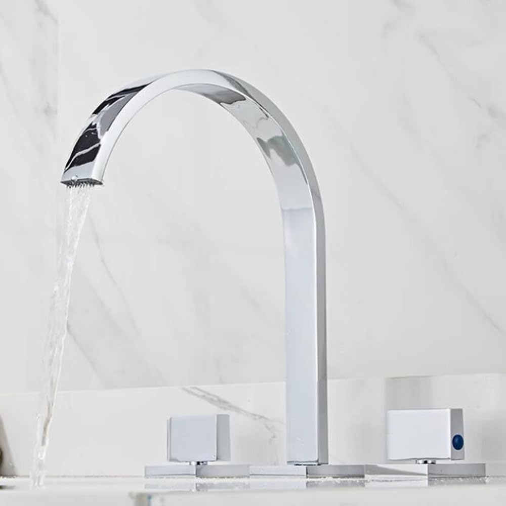 Miscelatore per lavabo a 3 Fori in Ottone con Doppia Maniglia a Cascata per Bagno a 3 Fori Nero per Cucina,Cromo
