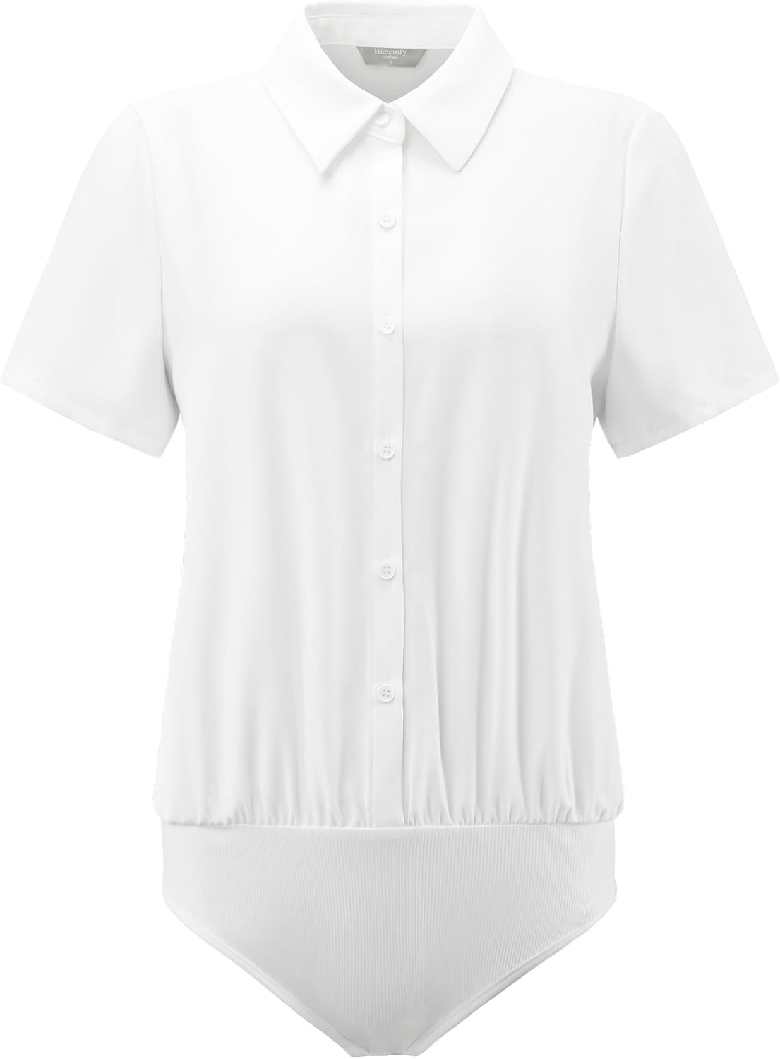 Hobemty Women's Button Down Bodysuit Collared Short Sleeve Business Office Leotard Shirt Top