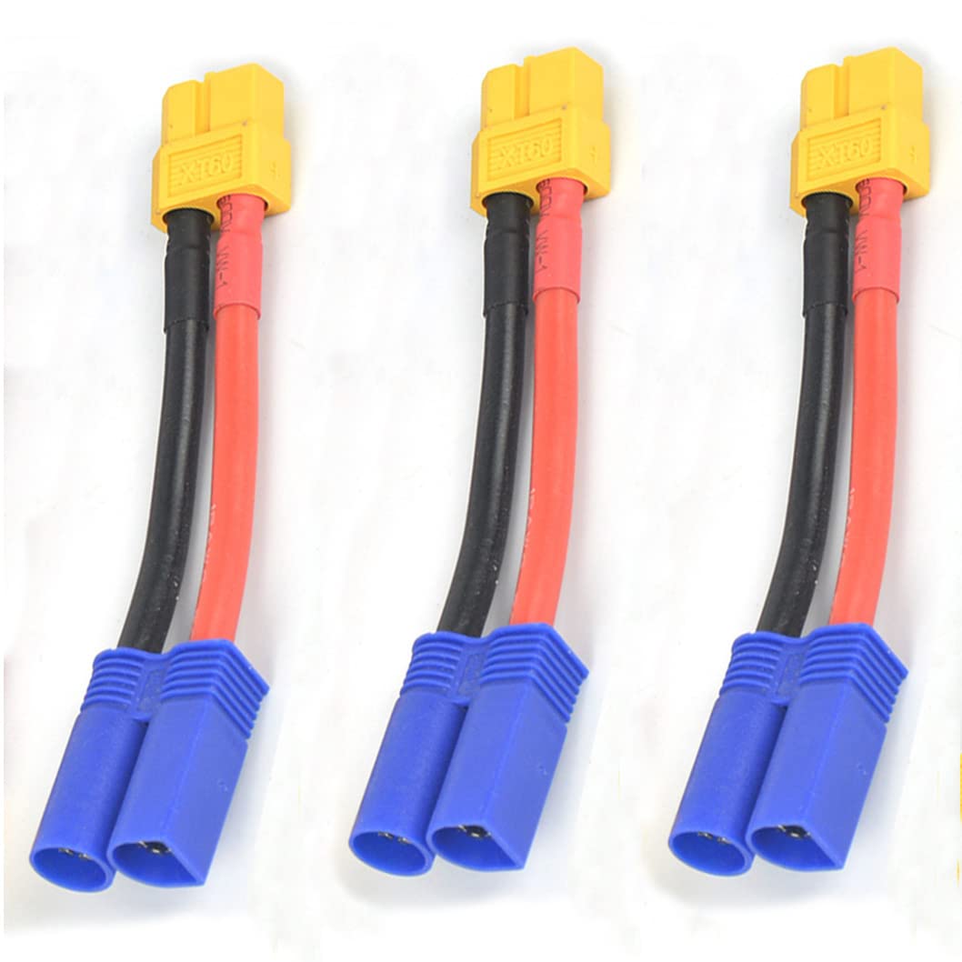 3 pcs EC5 Male to XT60 Female Connector Plug Conversion Adapter with 5cm 12 AWG Wire Cable for RC Hobby Model FPV Drone Car Lipo NiMH Battery ESCL8