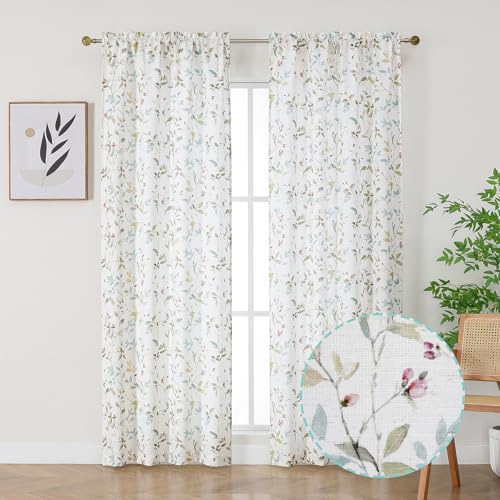 Image of Chyhomenyc Roman Linen Blend Curtains 84 Inch Length 2 Panels Set, Light Filtering Floral Vintage Curtains Printed Drapes for Farmhouse, Modern Pastoral Style Window Treatment, 38Wx84L Inch, 2 PCS
