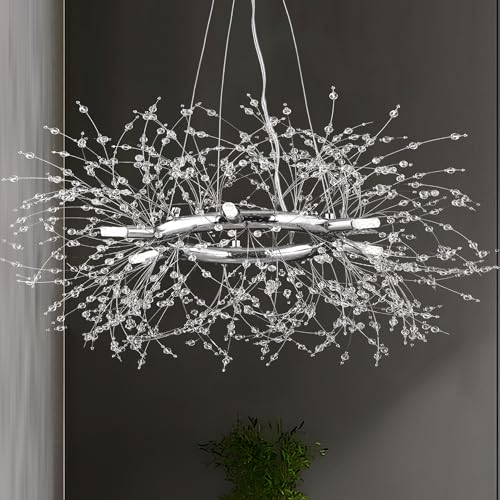 CAI-HAI Modern Silver crystal chandelier for dining room, kitchen island light, beautiful ring chandelier, living room bedroom chandelier (6 lights 26.7 in)