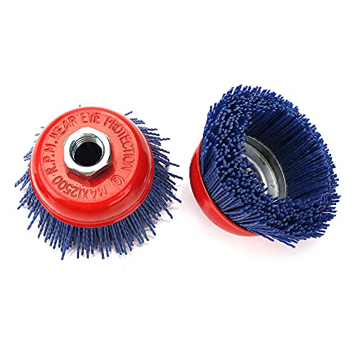 Image of SI FANG 3 inch Filament Nylon Bristle Cup Brush, Nylon Abrasive Wire Surface Prepping Polishing Wheel with 5 /8 inch-11 Thread, Metal Wood Surface Treatment, Remove Rust, Corrosion, Paint (Blue-240 Grit)