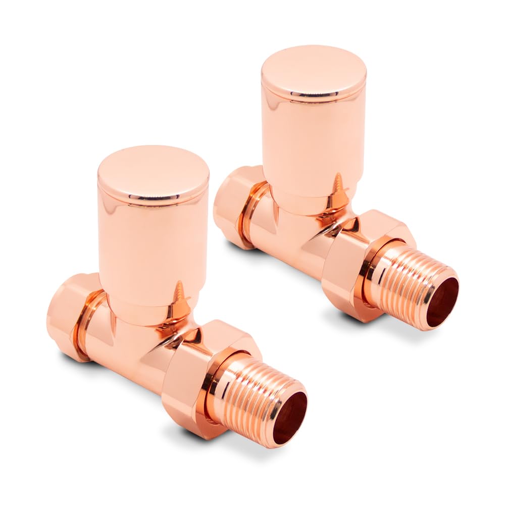 Copper Straight Modern Standard Rounded Radiator Towel Rail Valves Central Heating (Pair) 1/2" BSP