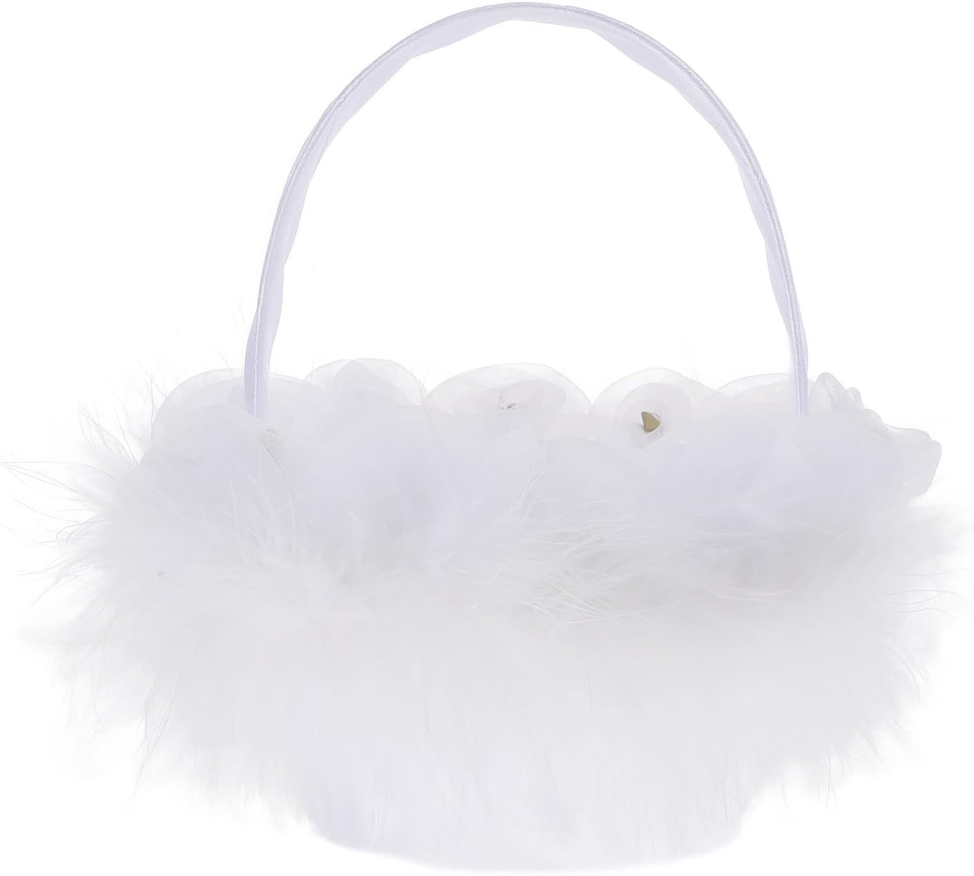 White Wedding Flower Girl Basket with Handle, Handheld Scatter Basket for Ceremony, Multi-purpose Flower Container for Weddings and Party Decorations