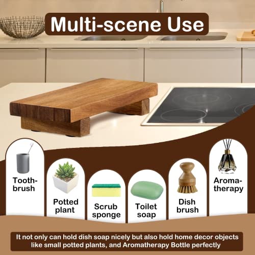 Debetool SD-02 Acacia Wood Riser Soap Tray,Wood Pedestal Soap Dish For Kitchen Counter Sink Stand,Natural Acacia Wooden Pedestal Tray For Bathroom Soap And Kitchen Soap Bottles,Plant thumb #4