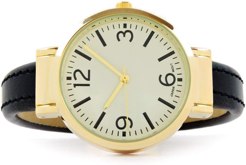 Black Gold Large Face Easy to Read Women's Bangle Cuff Watch image 2 of 4 B07HPC63DX