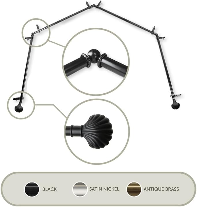 HomeStock Adjustable Curtain Rods & Hardware Set - Telescoping Rods 20-72 Inch, Black Finials