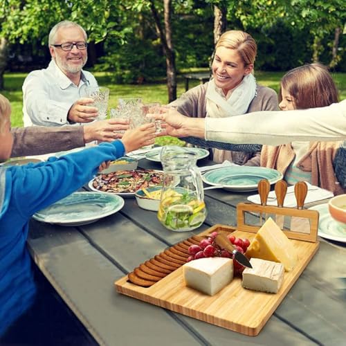 Silk Route Cheese Board Set with Stainless Steel Cheese Knives 4-Pieces, 14 Inch x 11 Inch Size, Natural Bamboo