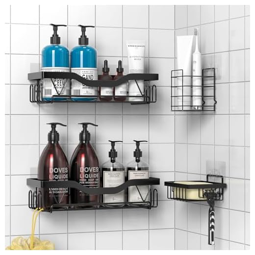 UUlioyer Estanteria Baño, Resistente al Agua y al Oxido, 4 Piezas Estanteria Ducha sin Taladro, Organizador Ducha para Champú y Gel de Baño, Negro