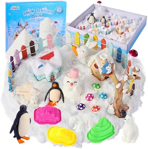 Snow Sensory Bin, Play Sand Art Kit for Kids with Sensory Sand, A...