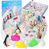 FIIOEOY Snow Sensory Bin, Play Sand Art Kit for Kids with Sensory Sand, Arctic Animal Figures, Winter Wonderland Sensory Snow Toy Birthday Gift for Toddler Ages 3 4 5 6 7 8