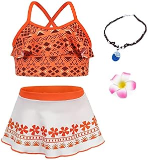 WonderBabe Moana Swimming Costume for Girls Two Piece Swimsuit Kids Ruffle Tankini Top with Skirt Swimwear Set Beach Wear