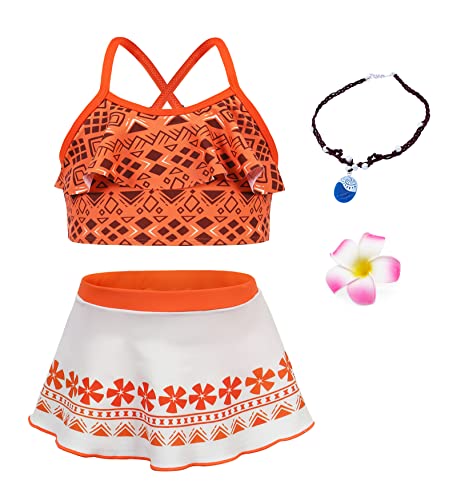 Jurebecia Little Girls Two Piece Swimwear Bathing Suit Kids Role Play Bikini Tankini Set Adventure Outfit Summer Pool Party Water Sport Swimsuit Orange Size 10/6-7Years #TOP14