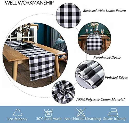 ShinyBeauty Black and White Buffalo Check Table Runner 14x72-Inch Plaid Christmas Table Runners Dinning Lattice Table Runner Home Decor Coffee Table Runner Linen Plaid Table Runner Party Supplies