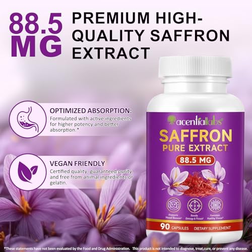 Safran Extrakt 88,5 mg, Safran Kapseln 90 Vegane Kapseln Hochdosiert & laborgeprüft Unterstützt Stimmung & Konzentration + Sehkraft · 90… – Ansicht 3