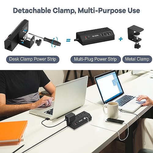 1050J 10' Glcon Desk Clamp Power Strip w/ 4 AC Outlets, 20W USB-C Fast Charging (Black or White) - image 7