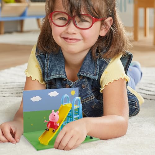 Image of Peppa Pig Playground Slide Themed Preschool Toy and Danny Dog, Includes 2 Poseable Figures,Playset Playground Slide Accessory and Scene Cards, Toy for Girls and Boys Ages 3+