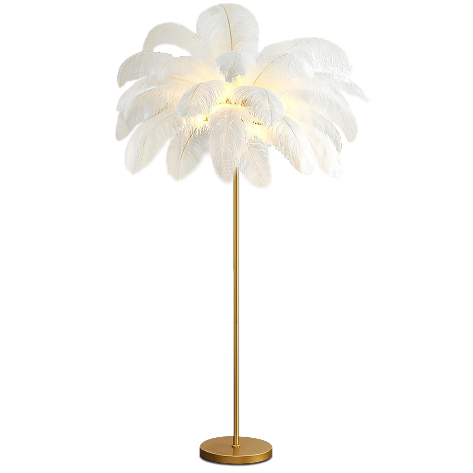 Kuviez White Ostrich Feather Floor Lampmodern Luxury Real Ostrich Feather Gold Floor Lamp Resin Nordic Standing Lamp Villa Repot Hotel Decor Lighting Romantic Princess Bedroom Bedside Floor Lamp Brown 160Cm