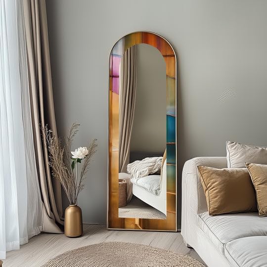 23,5’’W x 67’’H Multicolor Reflective - Full Lenght Floor Mirror Arched Full Lenght Mirror - Arch Full Body Stained Floor Mirror with Black Frame with Silver Frame