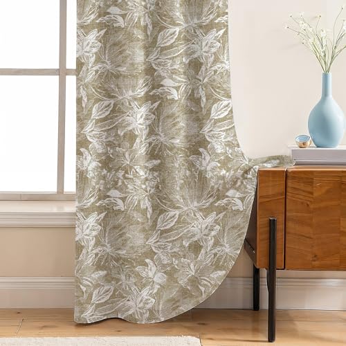 Image of LINENWALAS Printed Blackout Curtains for 5 Feet Window | Set of 2 | Printed Drapes | Thermal Insulated, Room Darkening Panels with Grommet Hanging for Living Room (Khakhi Flora)