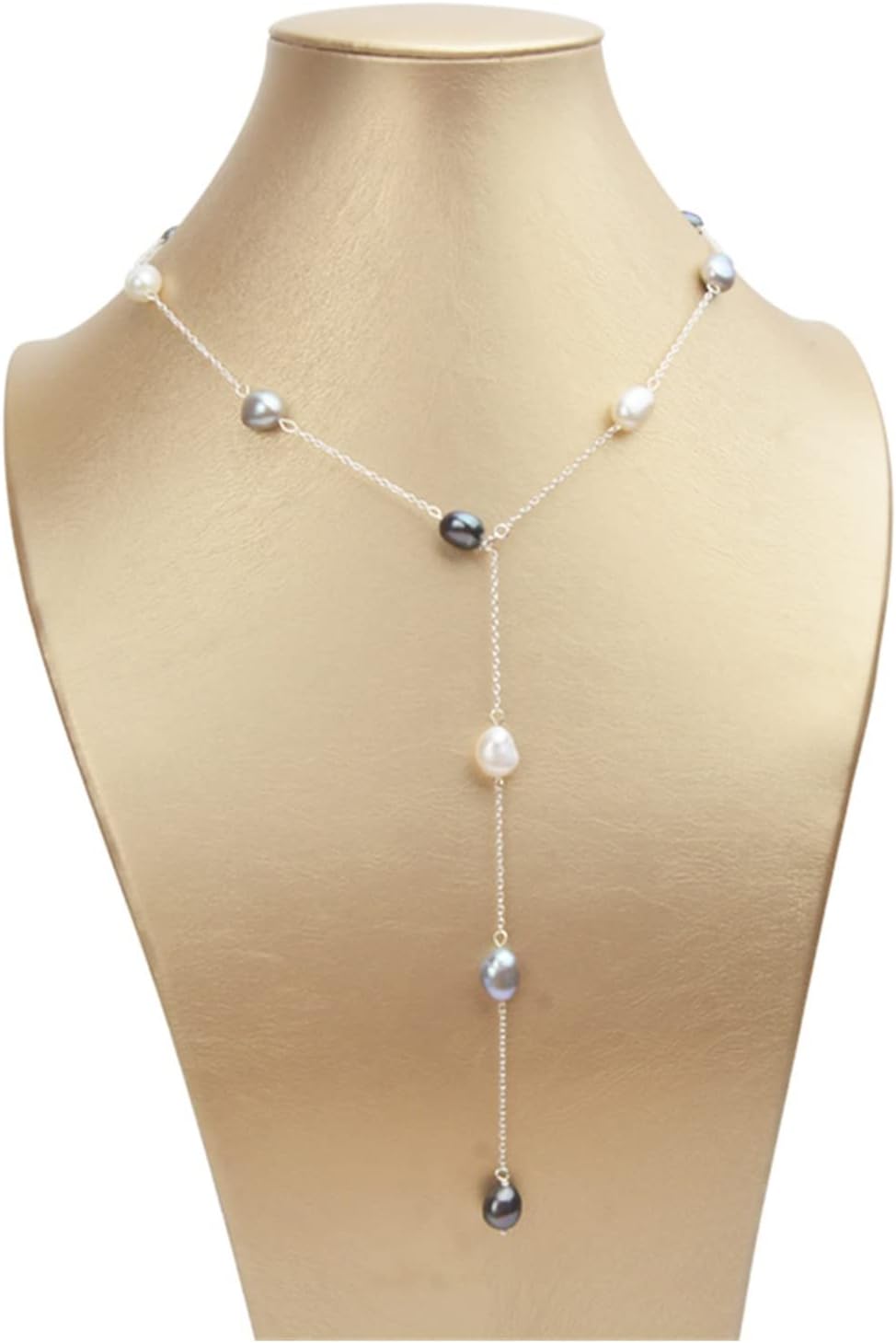 925スターリングシルバーロングチェーンネックレス8-9mm自然バロック留め街中珠パールジュエリーフィット女性レディースギフト (G