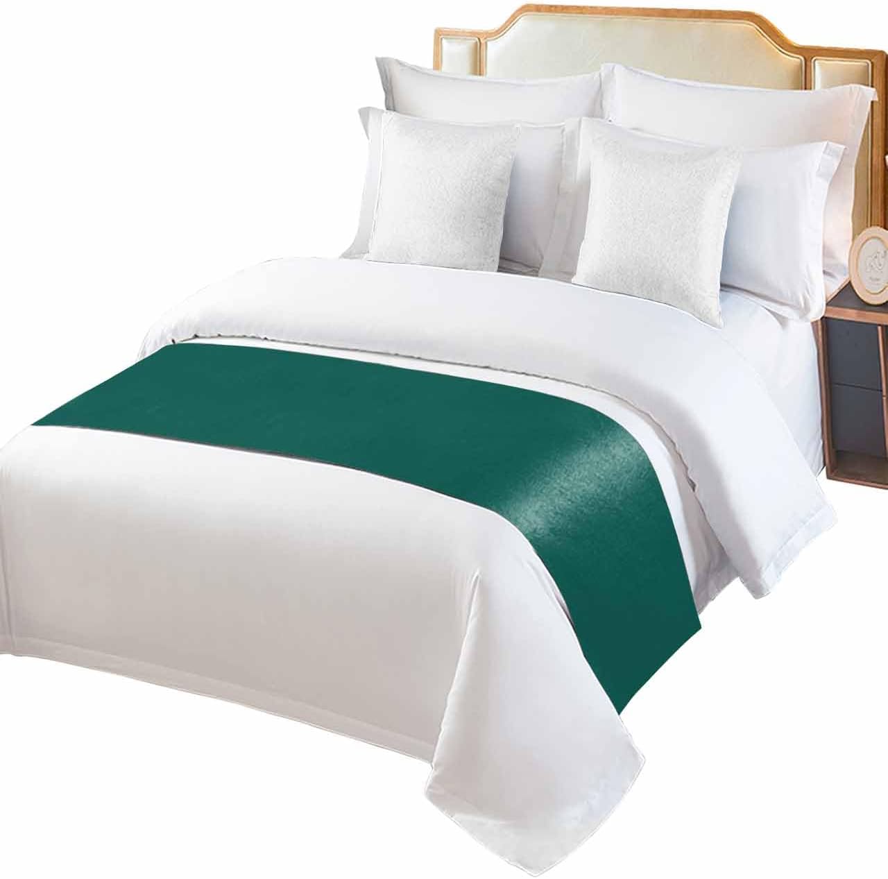 Green Bed Runner Scarf Bedding Accessory For Cal King Size Bed,Soft Bed Scarves And Runners Stainproof Bedroom Decor For Hotel Wedding Room,Luxurious Solid Pure Modern Minimalist Abstract Art 102"x20"